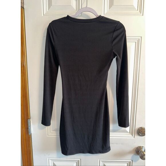 SHEIN SXY Cut Out Waist Ribbed Knit Bodycon Black Dress Women’s Size Small - Picture 3 of 8